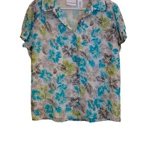 Alfred Dunner White Hawaiian Floral Leaves Short Sleeve shirt Size 16 Plus Lined
